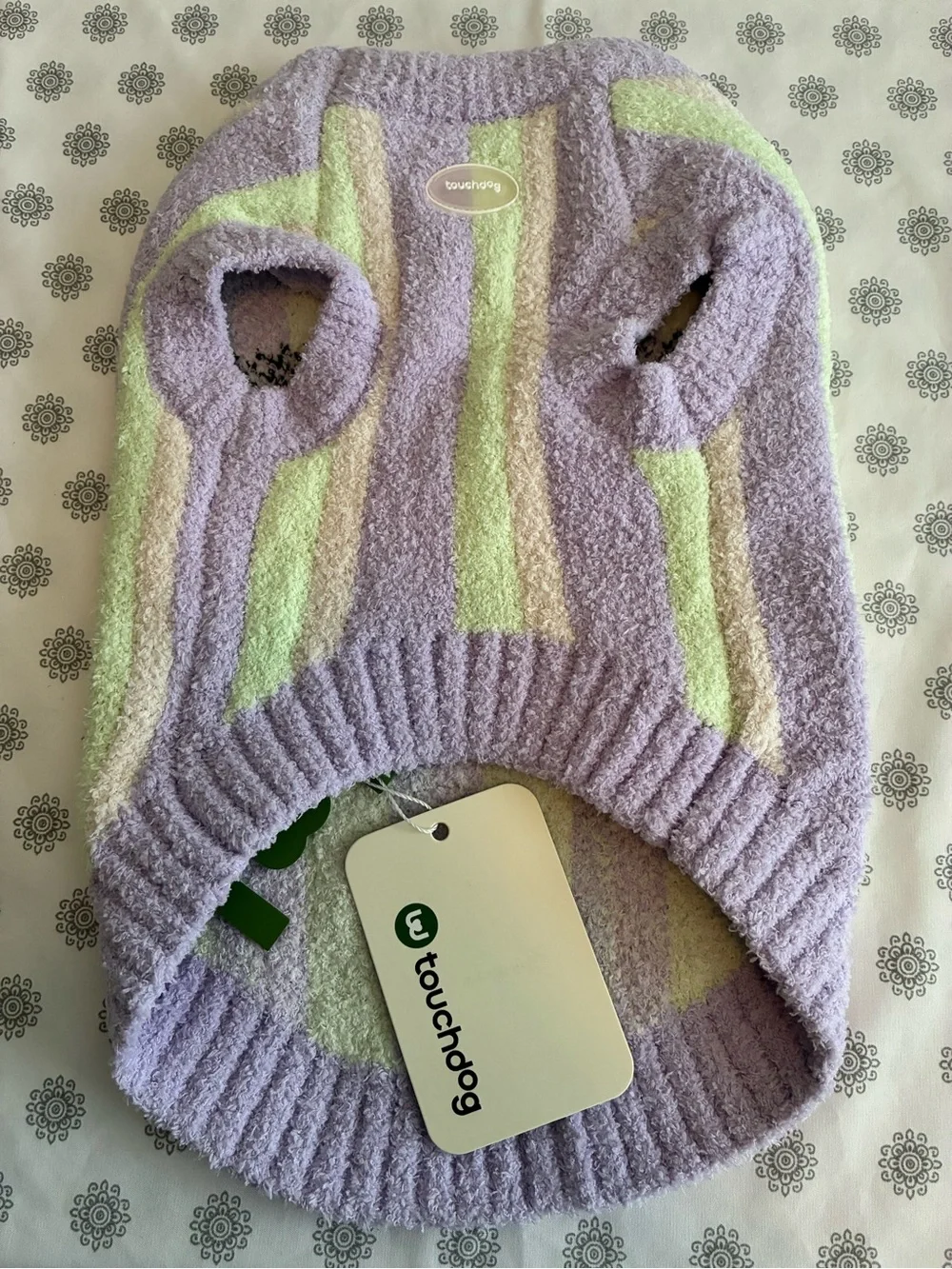 Touch Dog Fuzzy Sweater for small dogs. Pink/Purple/Mint Green